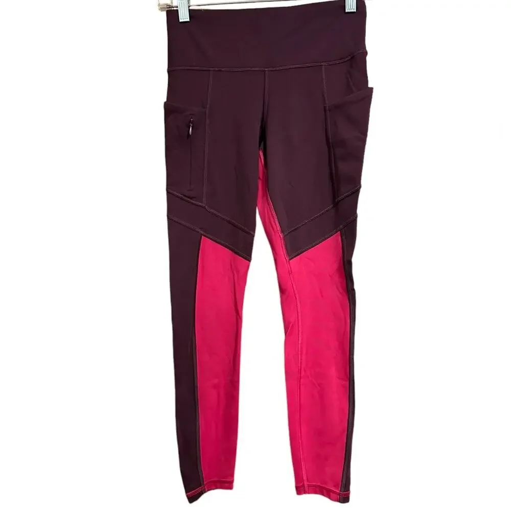 Athleta All In Structure Colorblock 7/8 Leggings XS Contrast Auberge Red Pink